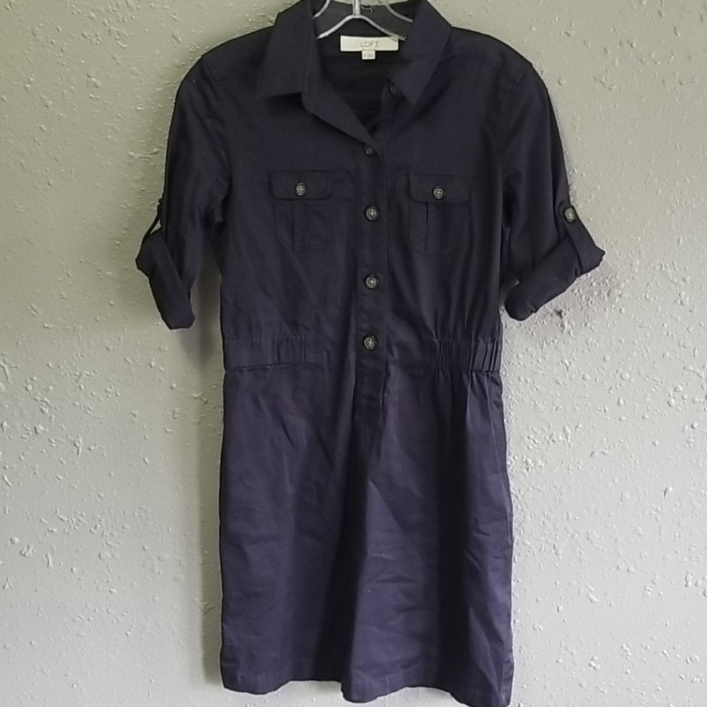 LOFT Button Down Navy Blue Dress